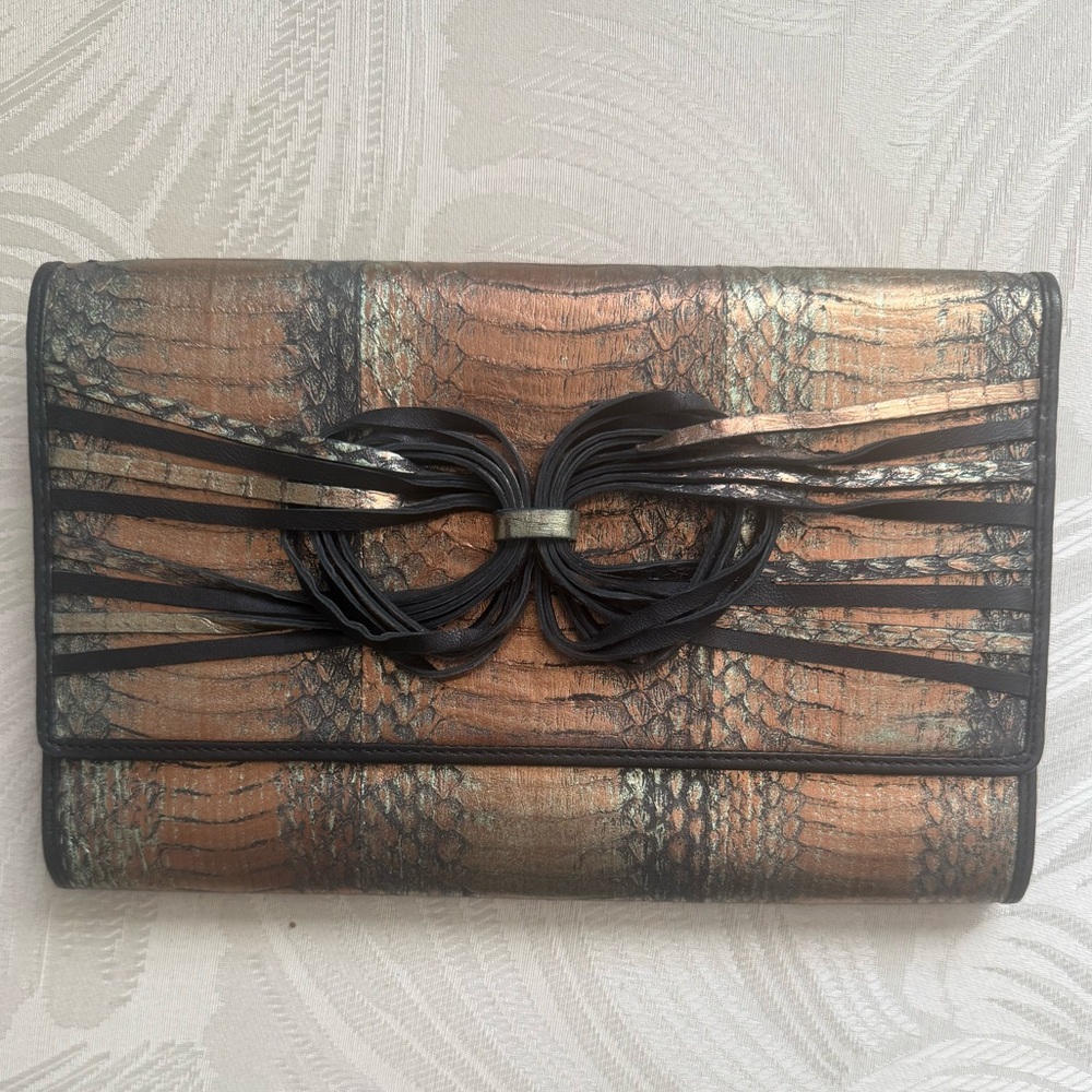 Katherine Kwei Clutch Handbag Iridescent Gold Leather